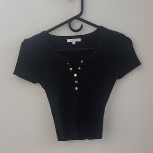 Love Tree Black Ribbed Button-Up Crop Top